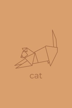 Kedi origamisi. Soyut çizgi sanat kedisi logosu tasarımı. Hayvan origamisi. Hayvan çizgisi sanatı. Evcil hayvan dükkanı tasviri. Vektör illüstrasyonu
