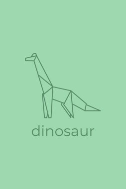 Dinozor origamisi. Soyut sanat eseri dinozor logosu tasarımı. Hayvan origamisi. Hayvan çizgisi sanatı. Evcil hayvan dükkanı tasviri. Vektör illüstrasyonu