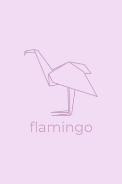 flamingo origami. Soyut çizgi sanat flamingo logosu tasarımı. Hayvan origamisi. Hayvan çizgisi sanatı. Evcil hayvan dükkanı tasviri. Vektör illüstrasyonu