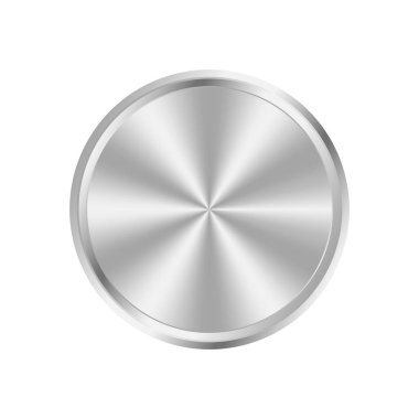 Gümüş halkalı arka plan. Gümüş metal yuvarlak madalya. Düğme metalik parlak element. Vektör illüstrasyonu