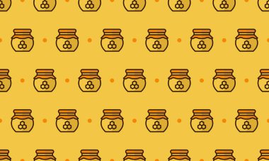 Karikatür bal kavanozu desenli bal kavanozu. Kusursuz bal kavanozu. Düz bal kavanozları ile yaz ve bahar pürüzsüz desen. Vektör illüstrasyonu