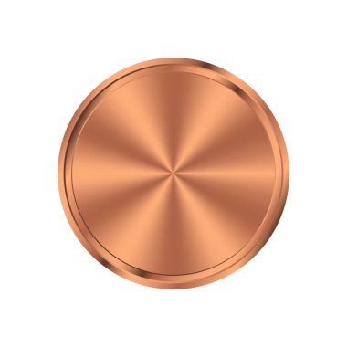 Bronz daire plaka arka planı. Bronz metal yuvarlak madalya. Düğme metalik parlak element. Vektör illüstrasyonu