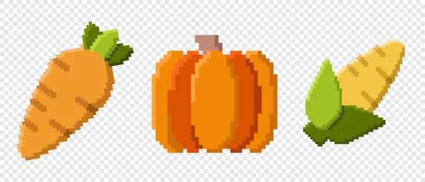 ピクセルアートアイコン ピクセルアート野菜アイコン かわいいピクセルの野菜 8ビットピクセルの野菜 古い学校のコンピュータグラフィックスタイル ベクターイラスト — ストックベクタ