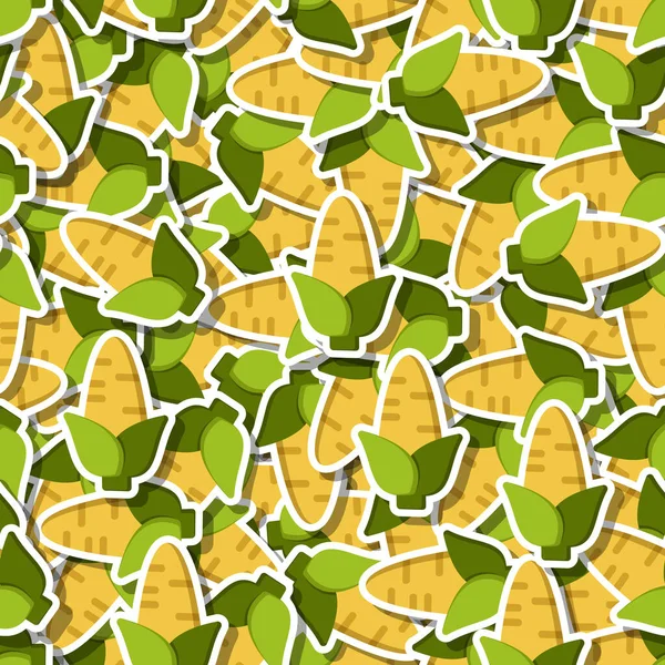Platte Maïs Groente Sticker Naadloos Patroon Moderne Achtergrond Ornament Met — Stockvector