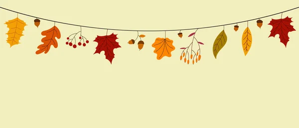 Цветные Листья Hello Autumn Concept Осенние Листья Украшения Гирлянды Осень — стоковый вектор