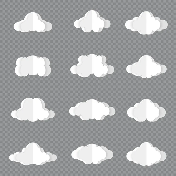 Different Clouds Blue Sky Origami Design Collection White Paper Cut — Stock Vector