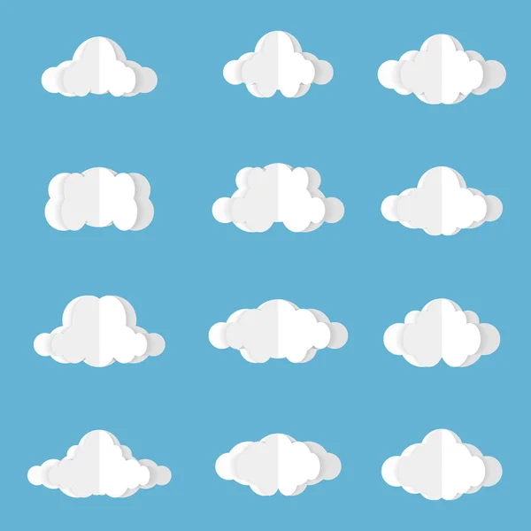 Διαφορετικά Σύννεφα Μπλε Ουρανό Στο Σχέδιο Origami Συλλογή Από Λευκό — Διανυσματικό Αρχείο