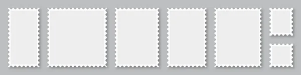 Σετ Κενών Γραμματοσήμων Γραμματόσημα Mockup Σκιά Συλλογή Προτύπων Γραμματοσήμων Ρεαλιστικό — Διανυσματικό Αρχείο
