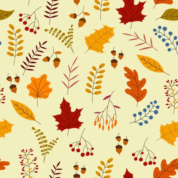 나뭇잎 도토리와 가을의 바다없는 매력적 패턴입니다 테마에 무미건조 손그렸다 일러스트 — 스톡 벡터