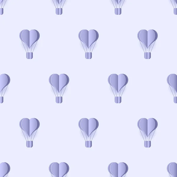 Seamless Pattern Heart Hot Air Balloon Paper Art Style Pattern — Stock Vector