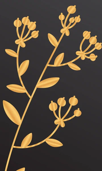 Тропический Дизайн Крышки Ягодной Веткой Золотыми Листьями Праздник Черно Золотой — стоковый вектор