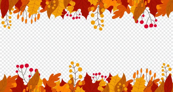 秋天的叶子和浆果的背景 你好秋天的无缝横幅与橙色和红色的叶子 矢量说明 — 图库矢量图片
