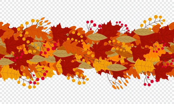 贺卡用风格化秋叶的背景 无缝隙水平横幅与秋天五彩缤纷的植物 手拉手矢量说明 — 图库矢量图片