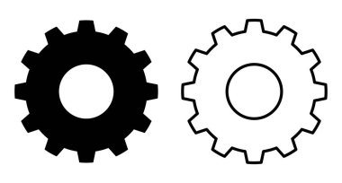 Vites simgeleri. Siyah dişli tekerlek simgeleri. Vites ayarlama vektör simgesi ayarlandı. İzole edilmiş siyah dişli mekanizması ve dişli çarkı. Vektör illüstrasyonu