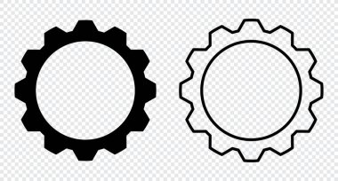 Vites simgeleri. Siyah dişli tekerlek simgeleri. Vites ayarlama vektör simgesi ayarlandı. İzole edilmiş siyah dişli mekanizması ve dişli çarkı. Vektör illüstrasyonu