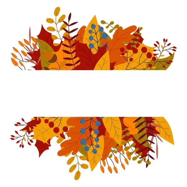 葉や枝の秋のベクトルバナー こんにちは秋の紅葉 秋の紅葉と人気の葉 秋のデザイン ベクターイラスト — ストックベクタ