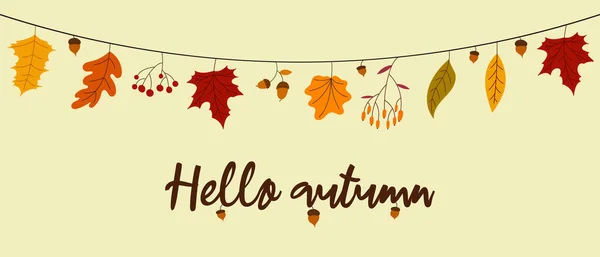 Witam Koncepcja Jesieni Kolorowe Liście Jesienne Liście Ozdobnej Girlandy Jesienny — Wektor stockowy