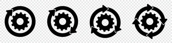 Gear Set Sync Process Black Gear Wheel Icons Cogwheel Black — Stock Vector