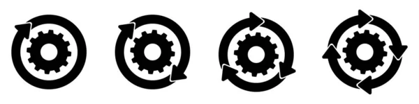 Engrenagem Preparada Processo Sincronização Ícones Roda Engrenagem Preta Cogwheel Ícone —  Vetores de Stock