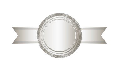 Yatay kurdeleli gümüş damga. Lüks mühür. Boş gümüş mühür. Vektör illüstrasyonu