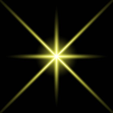 Gold glowing star. Realistic sun rays. Yellow sun ray glow abstract shine light effect. Yellow energy flash. Special lens flare light effect. Vector illustration