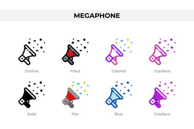 Megaphone icons in different style. Megaphone icons set. Holiday symbol. Different style icons set. Vector illustration