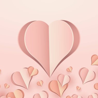 Büyük bir kalple tatil için arka plan tasarımı. Origami Kalpleri. Mutlu Kadınlar Günü, Anneler Günü ya da doğum günü tebrik kartı için vektör sembolleri. Vektör illüstrasyonu
