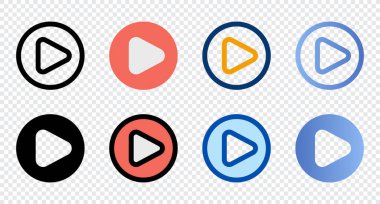 Düğme simgelerini farklı şekilde çal. Düğme simgelerini oynat. Farklı biçim simgeleri seti. Vektör illüstrasyonu