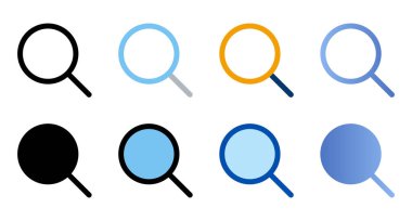 Simgeleri farklı bir şekilde ara. Arama simgeleri. Farklı biçim simgeleri seti. Vektör illüstrasyonu