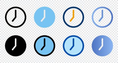 Saat simgeleri farklı bir stilde. Saat simgeleri. Farklı biçim simgeleri seti. Vektör illüstrasyonu