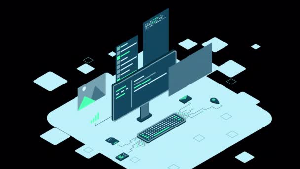 Isometrischer Desktop Computer Programmiertechnologie Für Codierung Programmierkonzept Technische Animation Transparenter — Stockvideo