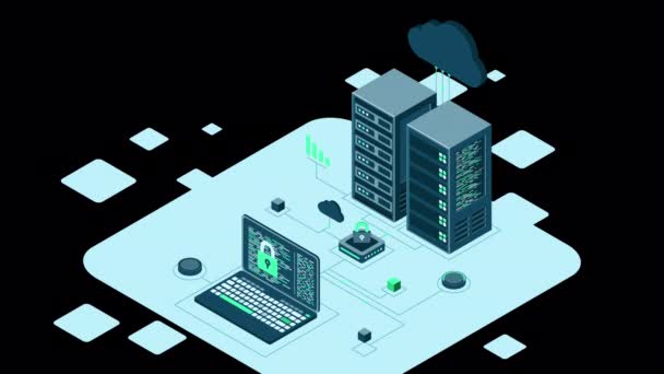 Cyber Sicurezza Dei Dati Concetto Isometrico Sicurezza Internet Sala Server — Video Stock