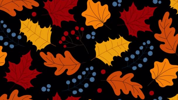 Podzimní Animace Listy Bobulemi Podzimní Sezóna Listy Vzorem Animace Podzimní — Stock video