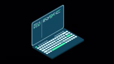 Kodlu Isome dizüstü bilgisayarı. Programlama kavramı. Dijital öğrenme. Programlama kodlu dizüstü bilgisayar. Laptop ekranı. Alfa kanalı ile şeffaf arkaplan