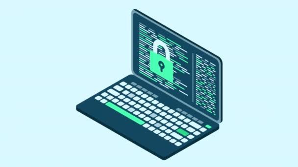 Izometrikus Laptop Kódolással Kiberbiztonság Adatvédelem Laptop Programkóddal Laptopképernyő — Stock videók