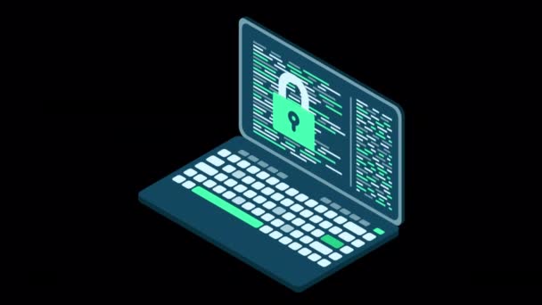 Laptop Isométrico Com Codificação Cibersegurança Proteção Dados Laptop Com Código — Vídeo de Stock