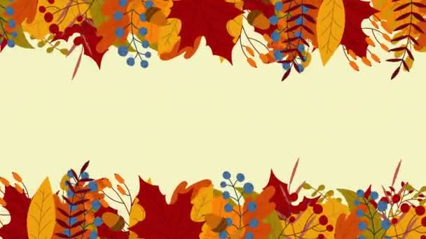 葉や果実と秋のアニメーション 秋の季節のフレーム装飾アニメーション グリーティングカードバックグラウンドアニメーション — ストック動画