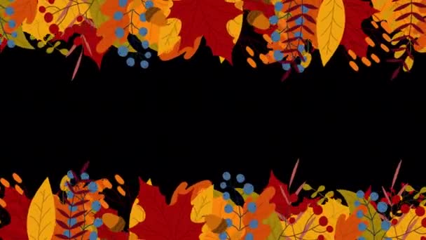Осіння Анімація Листям Ягодами Осінній Сезон Рамка Декоративної Анімації Вітальна — стокове відео