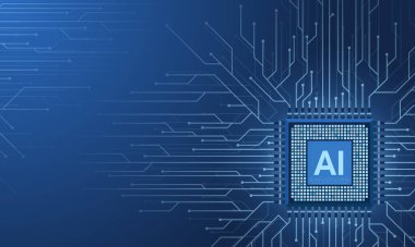 Yapay zeka mikro çip çizimi. Kuantum hesaplaması. Dijital teknoloji yapay zeka tasarımı. Soyut fütürist hitech tarzı. Vektör illüstrasyonu