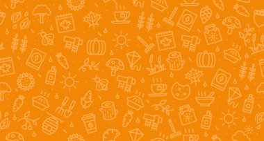 Sonbahar pürüzsüz desen. Sonbahar arkaplanı. Koleksiyon sonbahar ikonları. Yapraklar, mantar, meşe palamudu, böğürtlen. Vektör illüstrasyonu