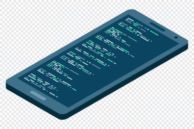 Itric akıllı telefon. Basit düz izometrik telefon. Akıllı telefon aygıtı izometrik teknoloji. Vektör illüstrasyonu