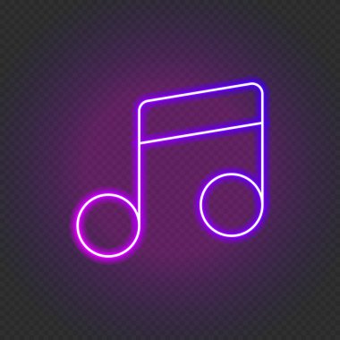 Parlayan neon nota simgesi. Renkli müzik işareti. Parlayan neon. Vektör illüstrasyonu
