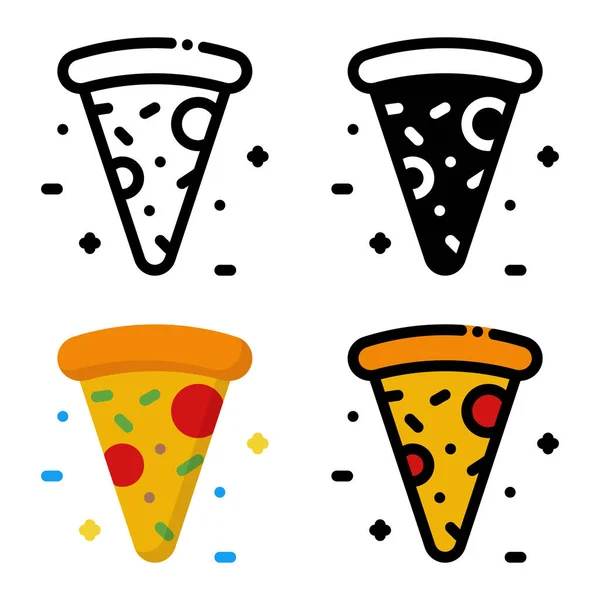 ピザのアイコンセット カラフルな漫画のピザのアイコン ピザのスライスアイコン ピザのロゴ ファーストフードのシンボル ベクターイラスト — ストックベクタ