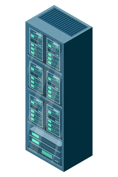 等距服务器 网络服务器室 3D计算机设备 存储数据库 等距技术 矢量说明 — 图库矢量图片