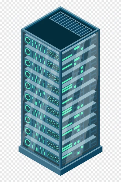 Isometrische Server Netwerkserverruimte Computerapparatuur Opslagdatabase Isometrische Technologie Vectorillustratie — Stockvector