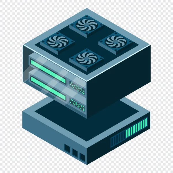 未来的なサーバーだ アイソメトリックデータベースまたはデータセンター 抽象ブロックチェーン コンピュータの記憶装置 クラウドストレージ ベクターイラスト — ストックベクタ