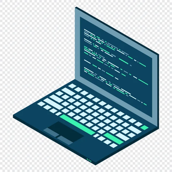 Isometrischer Laptop Isometrischer Laptop Computer Abstrakte Programmiersprache Und Programmcode Auf — Stockvektor