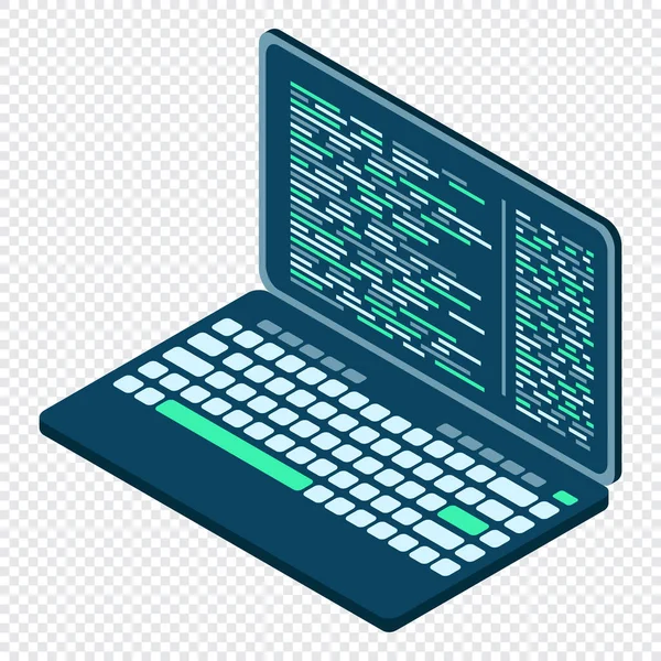 Isometrische Laptop Isometrische Laptop Computer Abstract Programmeertaal Programmacode Een Laptop — Stockvector