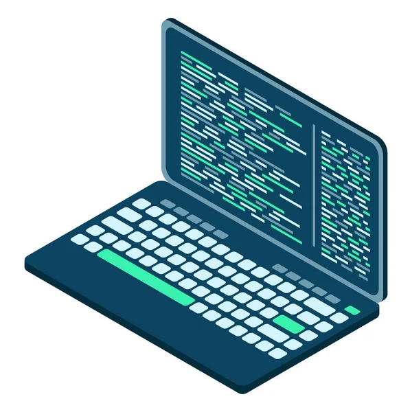 Laptop Isométrico Computador Portátil Isométrico Linguagem Programação Abstrata Código Programa —  Vetores de Stock