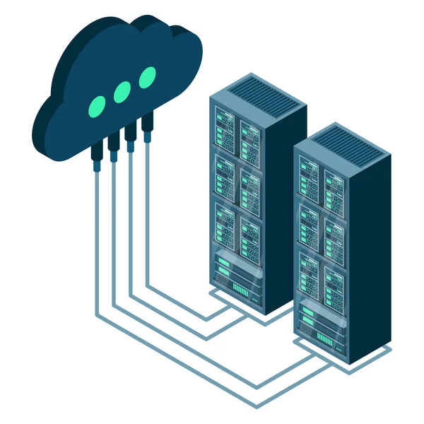 Koncept Výpočetní Techniky Cloud Koncept Datového Centra Úložiště Mraků Izometrie — Stockový vektor